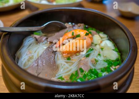 Pho Bo oder Beef Nouddle, berühmtes vietnamesisches Essen Stockfoto