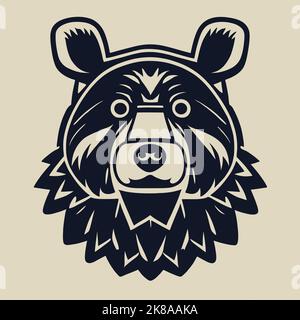 Vektordarstellung „Bear Face“. Pop Art Tier wild Schimpansen Kopf, kreative Charakter Maskottchen Logo Symmetrie-Design. Aufkleber mit leuchtenden Neonfarben. Grizzly Stock Vektor