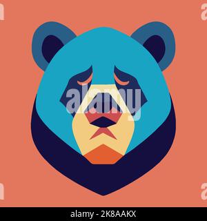 Vektordarstellung „Bear Face“. Pop Art Tier wild Schimpansen Kopf, kreative Charakter Maskottchen Logo Symmetrie-Design. Aufkleber mit leuchtenden Neonfarben. Grizzly Stock Vektor