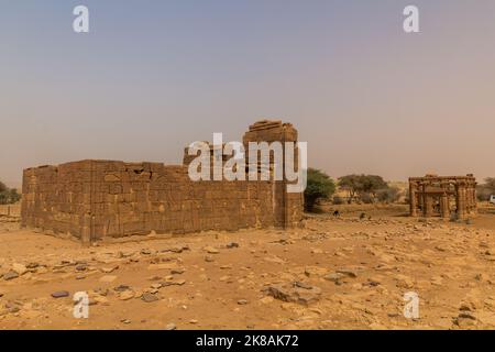 Tempel von Apedemak (Löwentempel) und die römischen Kiosk-Tempelruinen in Naqa, Sudan Stockfoto