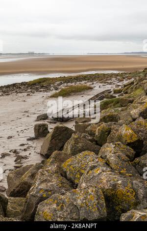 Die Überreste des Flusses Severn erliegen. Boote, die Kohle und Eisen geschleppt haben, sind jetzt in den Lydney Docks verrotten geblieben. Stockfoto