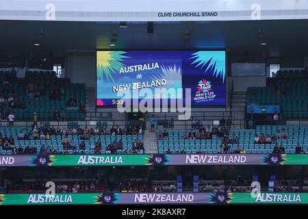 22.. Oktober 2022; SCG, NSW, Australien: World Cup Cricket T20, Australien gegen Neuseeland: Werbung vor dem Spiel Credit: Action Plus Sports Images/Alamy Live News Stockfoto