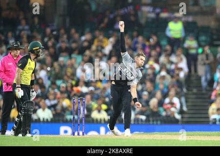 22.. Oktober 2022; SCG, NSW, Australien: T20 World Cup Cricket, Australien gegen Neuseeland: Tim Southee von Neuseeland Boule Credit: Action Plus Sports Images/Alamy Live News Stockfoto