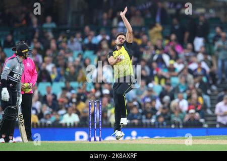 22.. Oktober 2022; SCG, NSW, Australien: T20 World Cup Cricket, Australien gegen Neuseeland: Marcus Stoinis von Australien Bowls Credit: Action Plus Sports Images/Alamy Live News Stockfoto