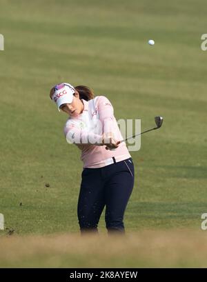 22. Oktober 2022 - Wonju, Südkorea : Moriya Jutanugan aus Thailand spielt am 22. Oktober 2022 im Oak Valley Country Club in Wonju, Südkorea, beim dritten Lauf der BMW Ladies Championship ihren zweiten Schuss auf das 2.-Loch. (Foto: Lee Young-ho/Sipa USA) Stockfoto