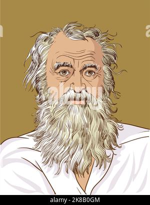 Diogenes das kynische Porträt (404-323 v. Chr.) in Linienkunst. Er war ein griechischer Philosoph, einer der Begründer der kynischen Philosophie, die St. Stock Vektor