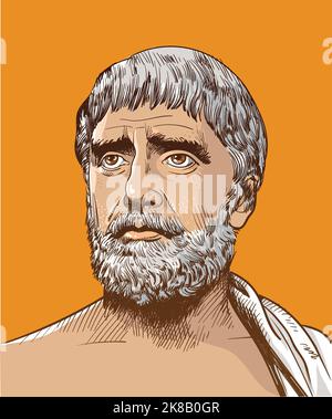 Thales von Milet line Art Portrait. Pre-Socratic griechischer Philosoph, Mathematiker und Astronom. Vektor Stock Vektor