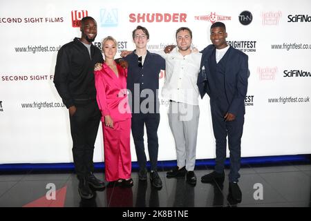 Nobuse Jnr., Hannah Traylen, Louis Walwyn, Ross Coles und Malachi Pullar-Latchman besuchen die Filmpremiere „The Hounded“ beim Arrow FrightFest, das im Cinew stattfindet Stockfoto