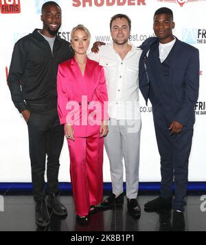 Nobuse Jnr., Hannah Traylen, Ross Coles und Malachi Pullar-Latchman besuchen die Filmpremiere „The Hounded“ beim Arrow FrightFest im Cineworld Leicester Stockfoto