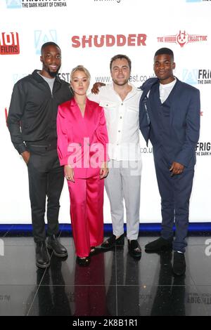 Nobuse Jnr., Hannah Traylen, Ross Coles und Malachi Pullar-Latchman besuchen die Filmpremiere „The Hounded“ beim Arrow FrightFest im Cineworld Leicester Stockfoto