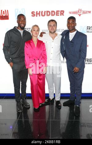 Nobuse Jnr., Hannah Traylen, Ross Coles und Malachi Pullar-Latchman besuchen die Filmpremiere „The Hounded“ beim Arrow FrightFest im Cineworld Leicester Stockfoto