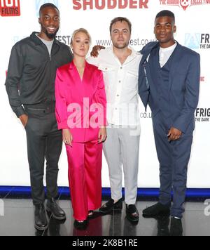 Nobuse Jnr., Hannah Traylen, Ross Coles und Malachi Pullar-Latchman besuchen die Filmpremiere „The Hounded“ beim Arrow FrightFest im Cineworld Leicester Stockfoto