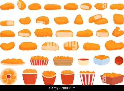 Chicken Nuggets Symbole setzen Cartoon-Vektor. Grillkorb. Fingergaren Stock Vektor