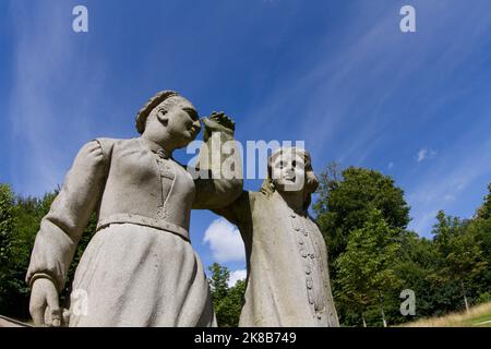 Skulpturen Teil der 70 Skulpturen von norwegischen und faroesischen Bauern und Fischern, die ursprünglich von J.G. geschnitzt wurden Grund im Schloss Fredensborg in Dänemark Stockfoto