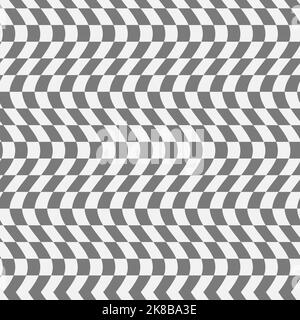 Verzerrter Schachbrett-Hintergrund grau und weiß. Trippiges, nahtloses Gittermuster. Grooviger Retro-Style 60s 70s Stock Vektor
