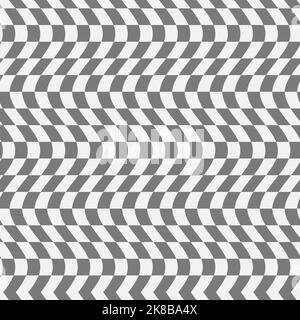 Verzerrter Schachbrett-Hintergrund grau und weiß. Trippiges, nahtloses Gittermuster. Grooviger Retro-Style 60s 70s Stock Vektor