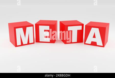 Metaverse digital Cyber world Technology concept Inscryption Meta auf roten Würfeln Stockfoto