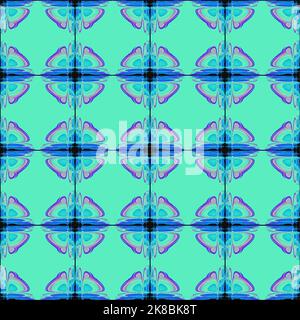 Geometrisches nahtloses florales symmetrisches Muster in blauen und violetten Farben, Textur, Design Stockfoto