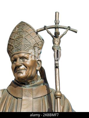 Kuba Tourismus: Details zur Statue von Papst Johannes Paul II. In Santa Clara, Kuba. Katholische Bilder, die er während seines missionarischen Traves an die Stadt adressierte Stockfoto