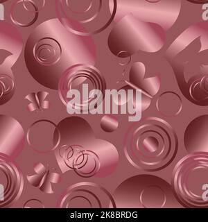 Nahtloses Muster mit roten Herzen, Kreisen und Schmetterlingen ohne Hintergrund durch Farbverlauf gemacht Stock Vektor