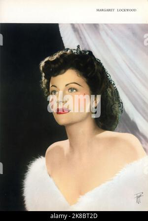 MARGARET LOCKWOOD Portrait von ROYE von der J.Arthur Rank Organisation Kontraktdarstellerin von ROYE aus seinem 1947 von Elstree Publications Ltd veröffentlichten Werbebuch Constellation - A Galaxy of British Stars mit Fotografien, die durch den Lifecolor-Prozess von Photo Center Ltd. Gefärbt wurden Stockfoto