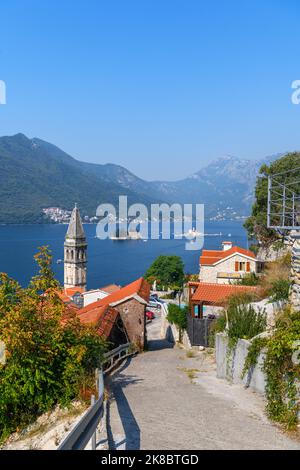 Blick über die Bucht von Kotor, Perast, Montenegro Stockfoto