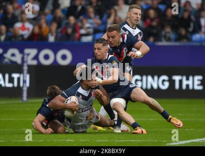 Bolton, , Großbritannien am 22. Oktober 2022. England V Frankreich : Rugby League World Cup University of Bolton Stadium, Bolton, Großbritannien während der Rugby League World Cup 2021 Gruppe Ein Spiel zwischen England V Frankreich im University of Bolton Stadium, Bolton, Großbritannien am 22. Oktober 2022 . ( Kredit: Craig Cresswell/Alamy Live News Stockfoto