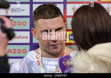 Bolton, Großbritannien. 22. Oktober 2022. George Williams aus England während der Rugby League World Cup 2021 Gruppe-A-Spiel England gegen Frankreich im University of Bolton Stadium, Bolton, Großbritannien, 22.. Oktober 2022 (Foto von Mark Cosgrove/News Images) in Bolton, Großbritannien am 10/22/2022. (Foto von Mark Cosgrove/News Images/Sipa USA) Quelle: SIPA USA/Alamy Live News Stockfoto