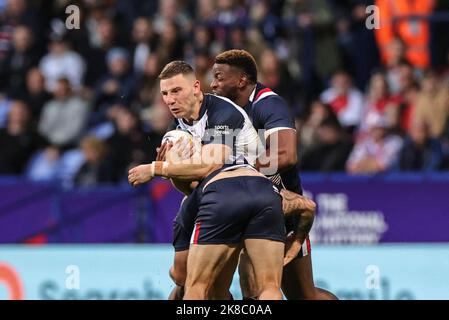 Bolton, Großbritannien. 22. Oktober 2022. George Williams aus England während der Rugby League World Cup 2021 Gruppe-A-Spiel England gegen Frankreich im University of Bolton Stadium, Bolton, Großbritannien, 22.. Oktober 2022 (Foto von Mark Cosgrove/News Images) in Bolton, Großbritannien am 10/22/2022. (Foto von Mark Cosgrove/News Images/Sipa USA) Quelle: SIPA USA/Alamy Live News Stockfoto