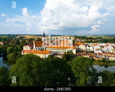 Blick Auf Das Historische Zentrum. Hauptplatz Der Altstadt Von Telc. UNESCO-Weltkulturerbe. Südmähren, Tschechien. Europa. Stockfoto