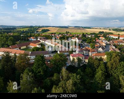 Blick Auf Das Historische Zentrum. Hauptplatz Der Altstadt Von Telc. UNESCO-Weltkulturerbe. Südmähren, Tschechien. Europa. Stockfoto