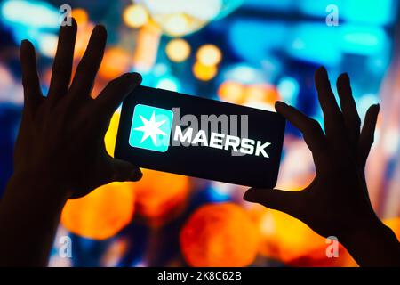 Brasilien. 22. Oktober 2022. In dieser Abbildung wird das Maersk-Logo auf einem Smartphone-Bildschirm angezeigt. (Bild: © Rafael Henrique/SOPA Images via ZUMA Press Wire) Stockfoto