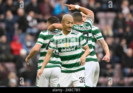 Edinburgh, Schottland, 22.. Oktober 2022. Daizen Maeda von Celtic während des Cinch Premiership Spiels im Tynecastle Park, Edinburgh. Bildnachweis sollte lauten: Neil Hanna / Sportimage Stockfoto