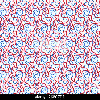 Abstraktes nahtloses Muster aus geschwungenen Linien, blau und rot Stock Vektor