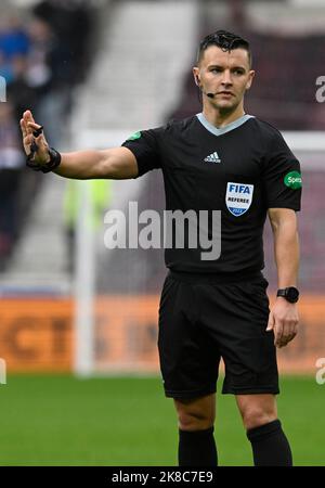 Edinburgh, Schottland, 22.. Oktober 2022. Schiedsrichter Nick Walsh während des Cinch Premiership Spiels im Tynecastle Park, Edinburgh. Bildnachweis sollte lauten: Neil Hanna / Sportimage Stockfoto