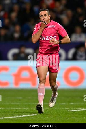 Bolton, Vereinigtes Königreich. 22. Oktober 2022. Rugby League World Cup 2021. England V Frankreich. University of Bolton Stadium. Bolton. Gerard Sutton (Schiedsrichter) beim Rugby League-Weltcup-Spiel England V Frankreich. Round 2, Gruppe A. Credit: Sport in Pictures/Alamy Live News Stockfoto