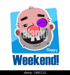 Happy Weekend Bier Lächeln Männer Cartoon Doodle Vektor Illustration Stock Vektor