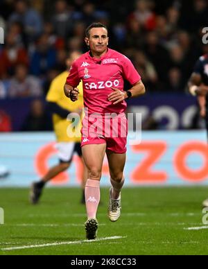 Bolton, Vereinigtes Königreich. 22. Oktober 2022. Rugby League World Cup 2021. England V Frankreich. University of Bolton Stadium. Bolton. Gerard Sutton (Schiedsrichter) beim Rugby League-Weltcup-Spiel England V Frankreich. Round 2, Gruppe A. Credit: Sport in Pictures/Alamy Live News Stockfoto