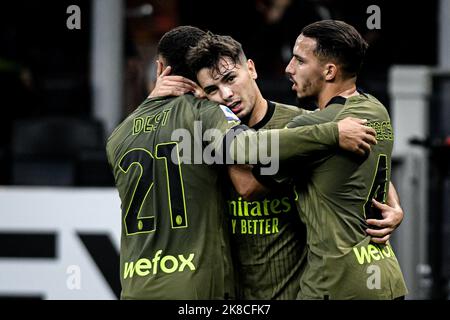 Mailand, Italien. 22. Oktober 2022. Brahim Diaz von AC Mailand feiert nach einem Tor während des italienischen Serie-A-Fußballspiels AC Mailand vs Monza im San Siro-Stadion in Mailand, Italien am 22. Oktober 2022 Credit: Piero Cruciatti/Alamy Live News Stockfoto