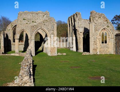 North Creake Abbey, Norfolk, England, Ruinen des Augustinerklosters, mittelalterliche Architektur, England, Großbritannien Stockfoto