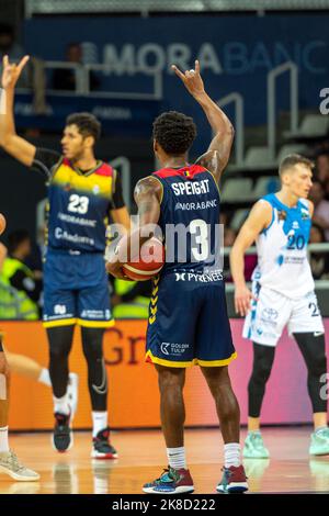 Andorra La vella, Andorra : 22 2022. Oktober : MICAH SPEIGHT BCA in Aktion beim Liga heb Oro Spiel zwischen Mora Banc Andorra BC und Caceres Basket , am Stockfoto