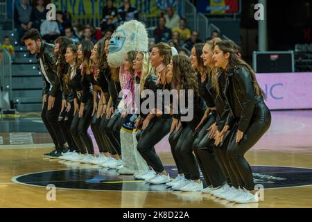 Andorra La vella, Andorra : 22 2022. Oktober : Spieler in Aktion bei Liga heb Oro Spiel zwischen Mora Banc Andorra BC und Caceres Basket , am 22. Oktober Stockfoto