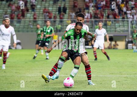 Belo Horizonte, Minas Gerais, Brasilien. 22. Oktober 2022. Brasilianische Fußballmeisterschaft: America-MG gegen Flamengo. 22. Oktober 2022, Belo Horizonte, Brasilien: Fußballspiel zwischen America-MG und Flamengo, gültig für die 33. Runde der brasilianischen Fußballmeisterschaft, die am Samstag (22) im Stadion Independencia in Belo Horizonte, Minas Gerais, stattfand. Flamengo gewann das Spiel mit 2:1, mit Toren von Everton 'Cebolinha' und Matheus Franca. Bild: Breno Babu/Thenews2 (Bild: © Breno Babu/TheNEWS2 via ZUMA Press Wire) Stockfoto