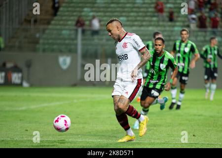 Belo Horizonte, Minas Gerais, Brasilien. 22. Oktober 2022. Brasilianische Fußballmeisterschaft: America-MG gegen Flamengo. 22. Oktober 2022, Belo Horizonte, Brasilien: Fußballspiel zwischen America-MG und Flamengo, gültig für die 33. Runde der brasilianischen Fußballmeisterschaft, die am Samstag (22) im Stadion Independencia in Belo Horizonte, Minas Gerais, stattfand. Flamengo gewann das Spiel mit 2:1, mit Toren von Everton 'Cebolinha' und Matheus Franca. Bild: Breno Babu/Thenews2 (Bild: © Breno Babu/TheNEWS2 via ZUMA Press Wire) Stockfoto