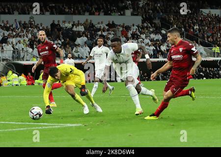 Madrid, Spanien. 20. Oktober 2022. Real Madrid´s Vinícius Júnior während des La Liga Match Day 11 zwischen Real Madrid C.F. und Sevilla C.F. am 22. Oktober 2022 im Santiago Bernabeu Stadion in Madrid, Spanien (Foto von Edward F. Peters/Sipa USA) Credit: SIPA USA/Alamy Live News Stockfoto