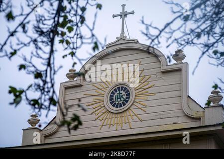 Cataldo Mission, eine alte Jesuitenmissionskirche im Idaho Panhandle, ältestes Gebäude in Idaho Stockfoto