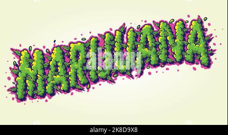 Schriftzug Wörter Marihuana mit Rauch Unkraut Effekt Illustration Vektor Illustrationen für Ihre Arbeit Logo, Merchandise T-Shirt, Aufkleber und Label-Designs Stock Vektor