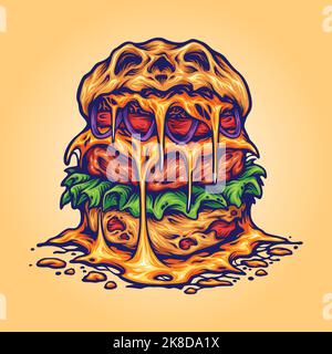 Köstliche gruselige Monster Burger Illustration Vektor Illustrationen für Ihre Arbeit Logo, Merchandise T-Shirt, Aufkleber und Label-Designs, Poster Stock Vektor