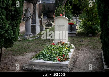 Das Grab des russischen Dichters Joseph Brodsky auf dem Friedhof von San Michele in der Lagune von Venedig Stockfoto