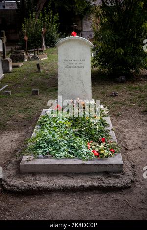 Das Grab des russischen Dichters Joseph Brodsky auf dem Friedhof von San Michele in der Lagune von Venedig Stockfoto